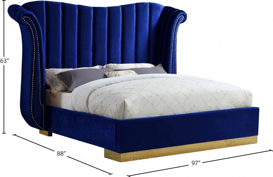 Flora Velvet King Bed (3 Boxes) Blue - FloraNavy-K