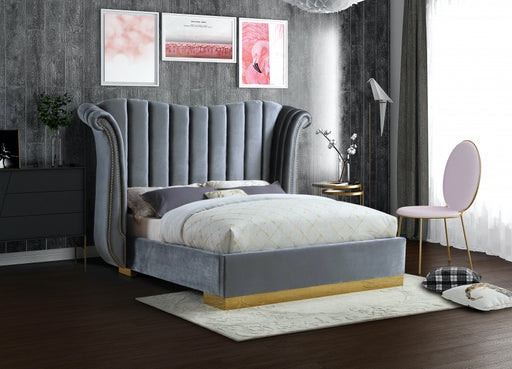 Flora Velvet King Bed (3 Boxes) Grey - FloraGrey-K