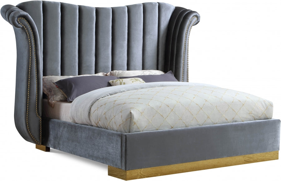 Flora Velvet King Bed (3 Boxes) Grey - FloraGrey-K