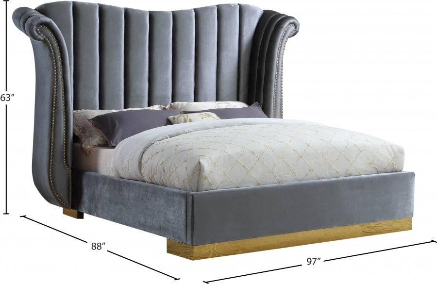 Flora Velvet King Bed (3 Boxes) Grey - FloraGrey-K