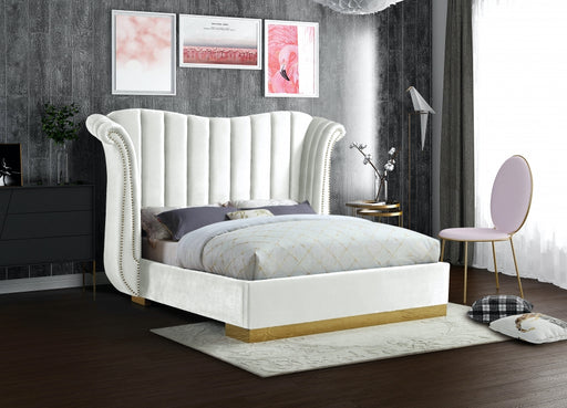 Flora Velvet King Bed (3 Boxes) White - FloraWhite-K