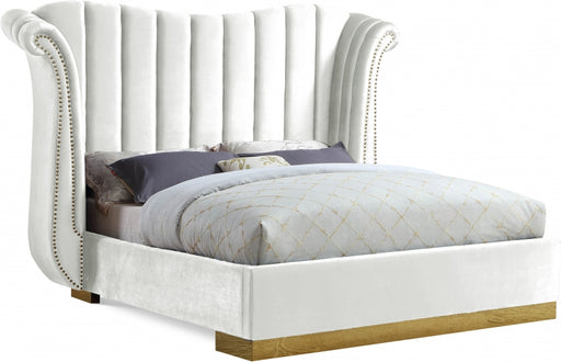 Flora Velvet King Bed (3 Boxes) White - FloraWhite-K