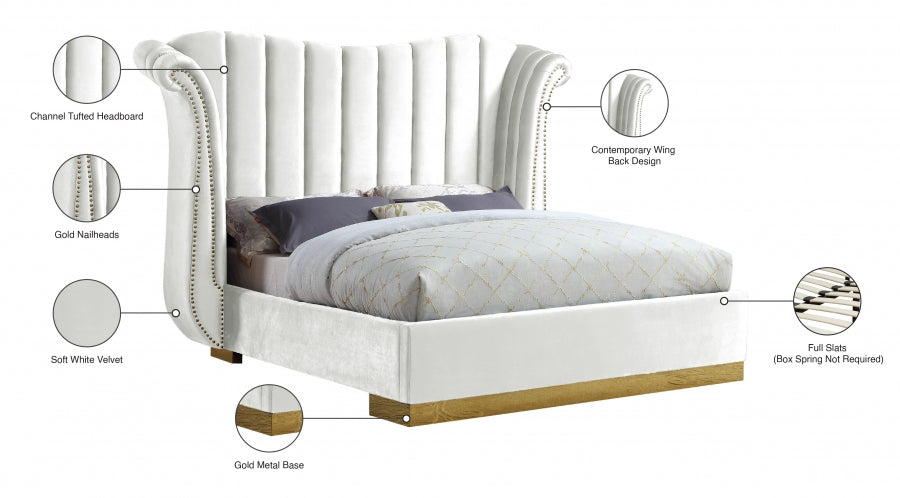 Flora Velvet King Bed (3 Boxes) White - FloraWhite-K