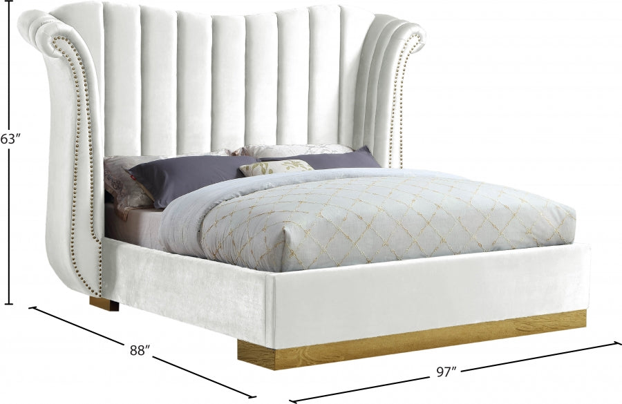 Flora Velvet King Bed (3 Boxes) White - FloraWhite-K