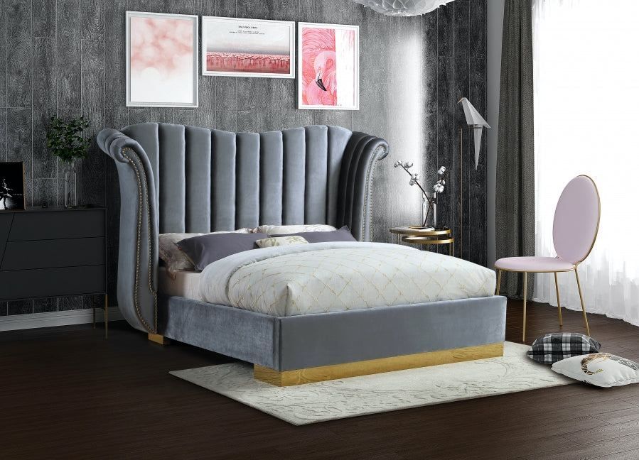 Flora Velvet Queen Bed (3 Boxes) Grey - FloraGrey-Q