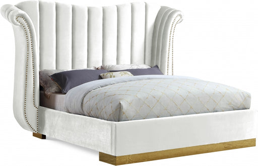 Flora Velvet Queen Bed (3 Boxes) White - FloraWhite-Q