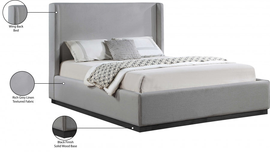 Flynn Linen Textured Fabric King Bed Grey - FlynnGrey-K