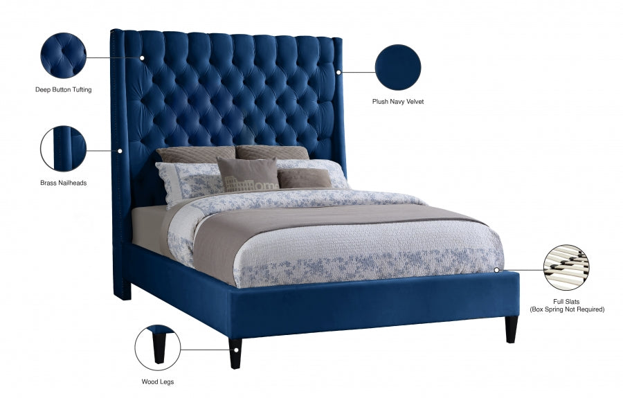 Fritz Velvet Full Bed Blue - FritzNavy-F