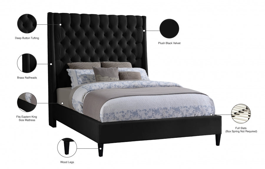 Fritz Velvet King Bed Black - FritzBlack-K