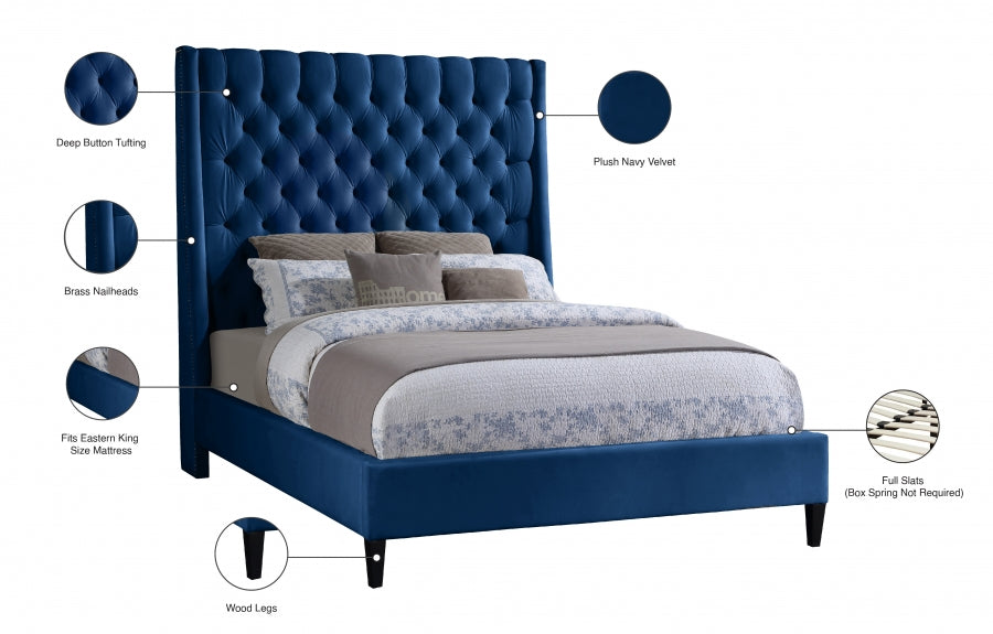 Fritz Velvet King Bed Blue - FritzNavy-K