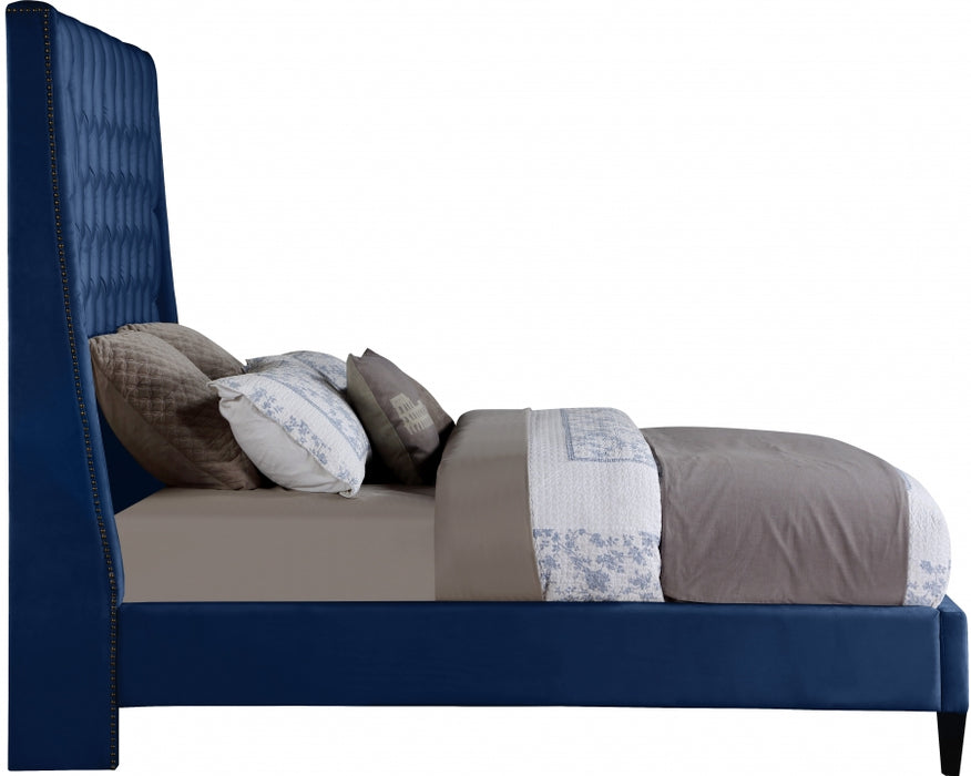 Fritz Velvet King Bed Blue - FritzNavy-K