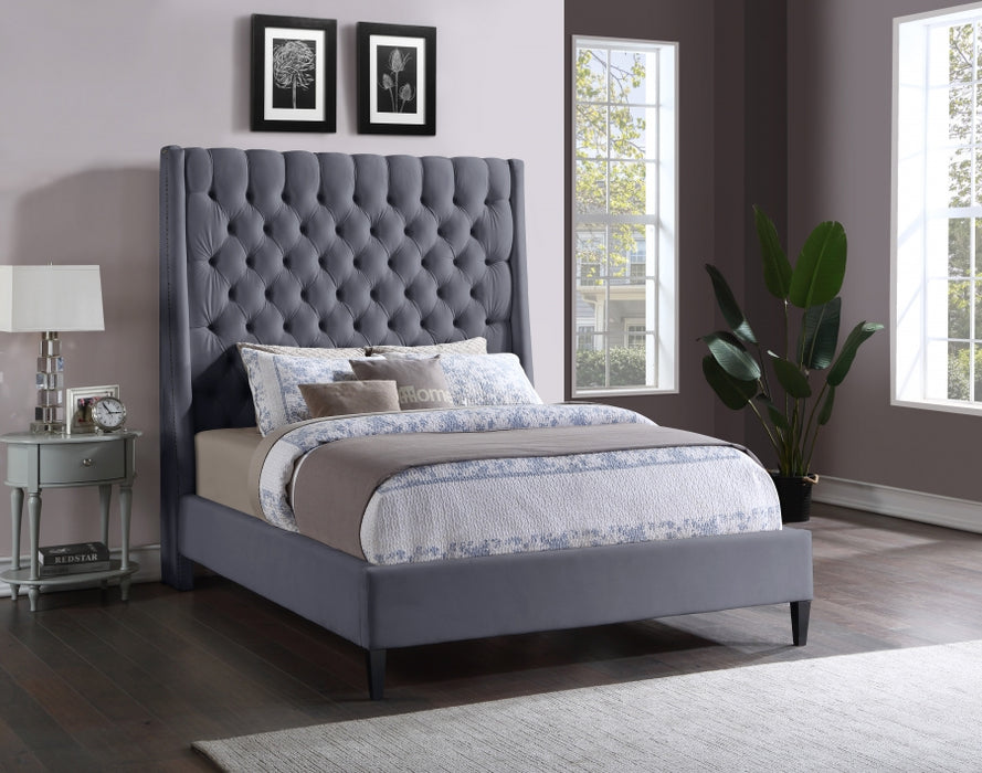 Fritz Velvet King Bed Grey - FritzGrey-K