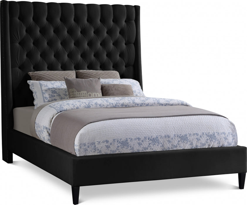 Fritz Velvet Queen Bed Black - FritzBlack-Q