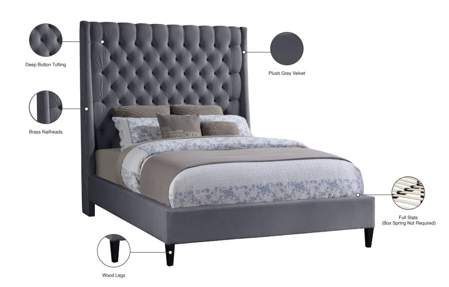 Fritz Velvet Queen Bed Grey - FritzGrey-Q