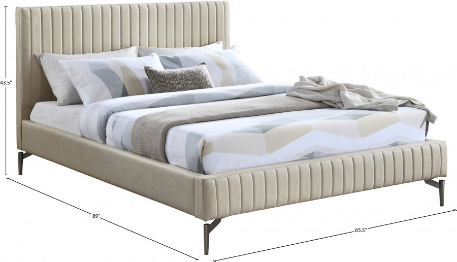 Gallo Vegan Leather Queen Bed Beige - GalloBeige-Q