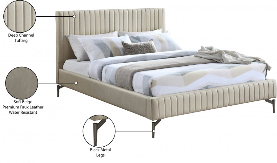 Gallo Vegan Leather Queen Bed Beige - GalloBeige-Q