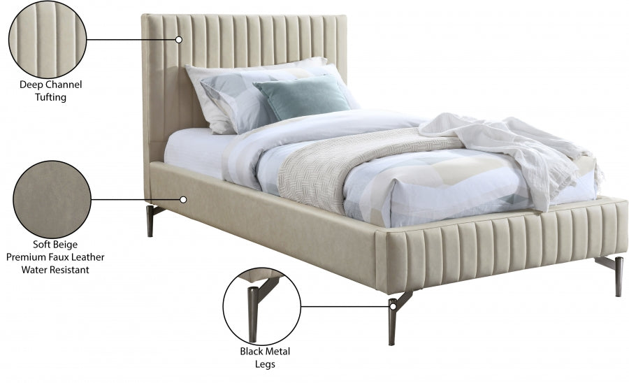 Gallo Vegan Leather Twin Bed Beige - GalloBeige-T