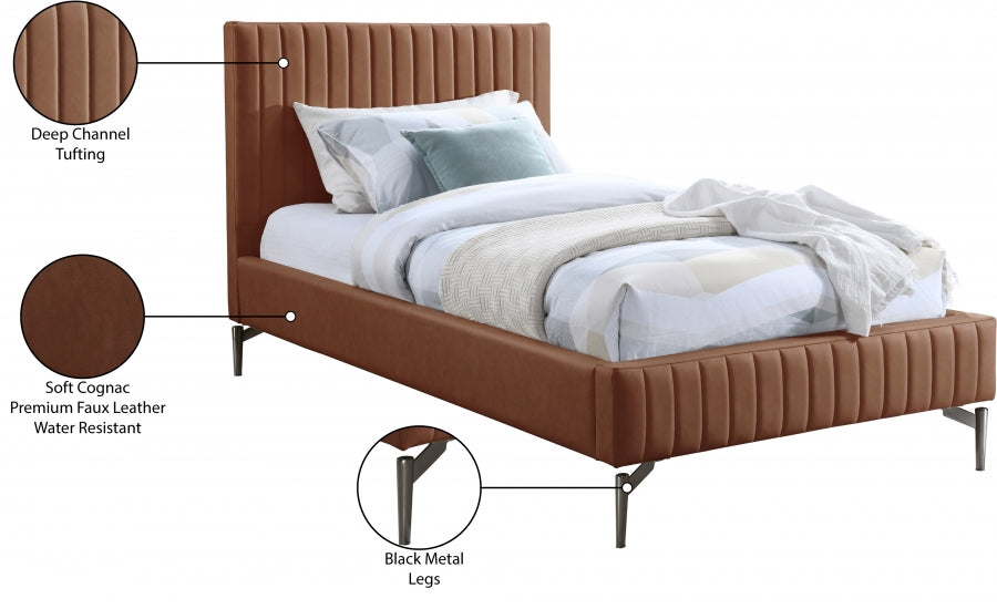 Gallo Vegan Leather Twin Bed Cognac - GalloCognac-T