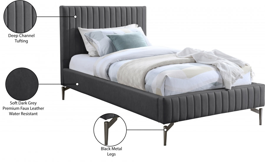 Gallo Vegan Leather Twin Bed Grey - GalloGrey-T