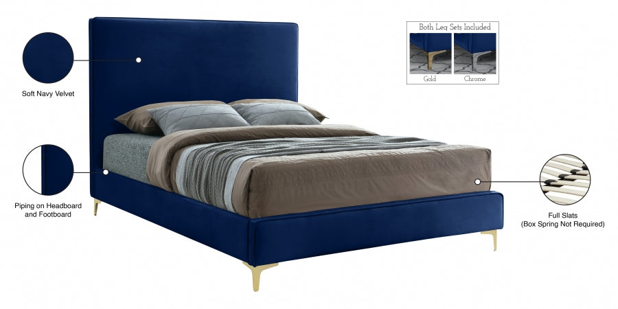 Geri Velvet Full Bed Blue - GeriNavy-F