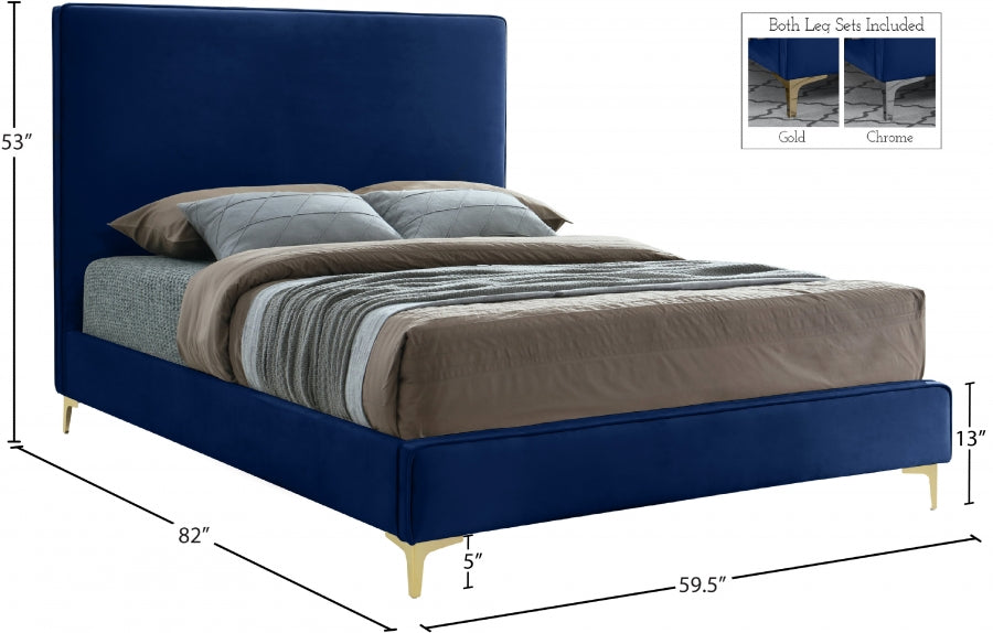 Geri Velvet Full Bed Blue - GeriNavy-F