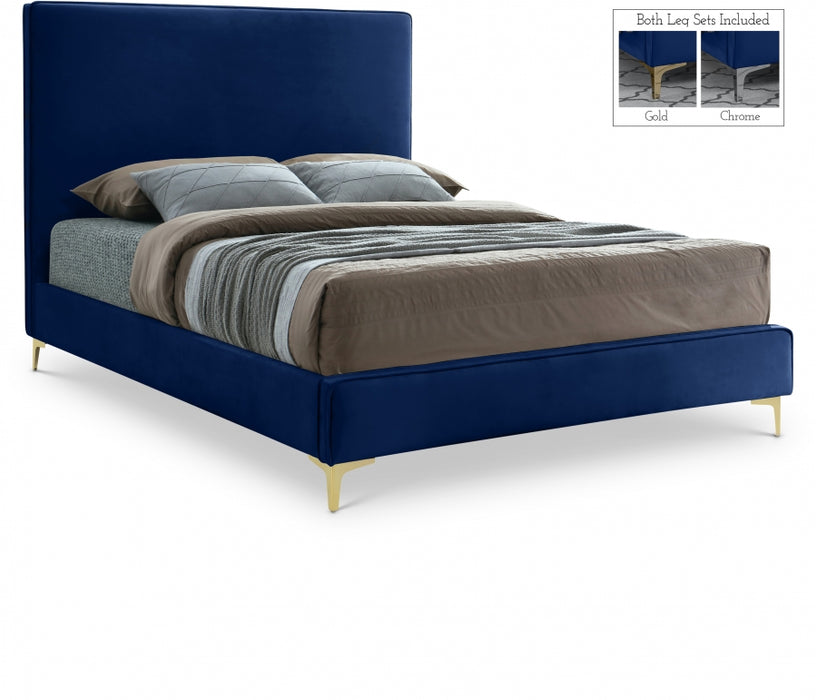 Geri Velvet Full Bed Blue - GeriNavy-F