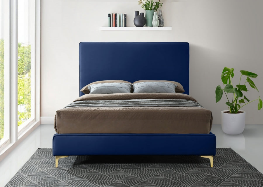 Geri Velvet Full Bed Blue - GeriNavy-F