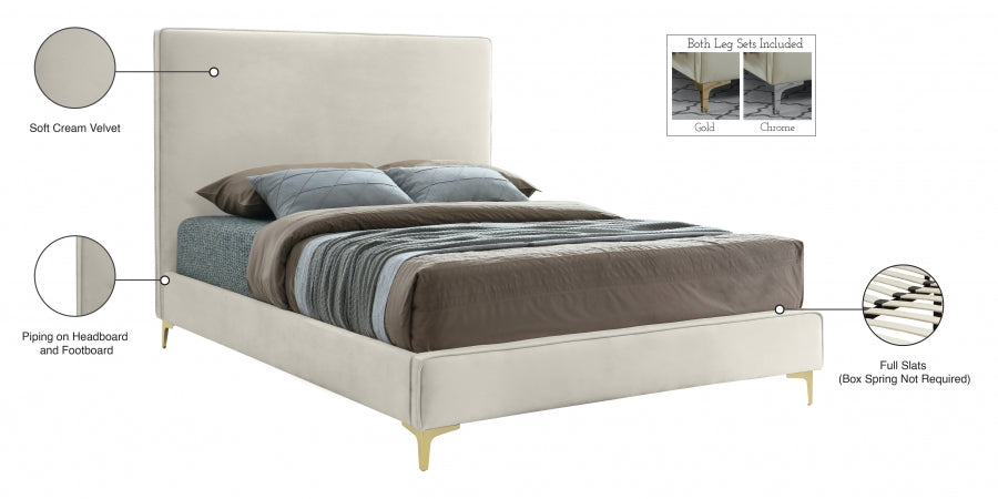 Geri Velvet Full Bed Cream - GeriCream-F