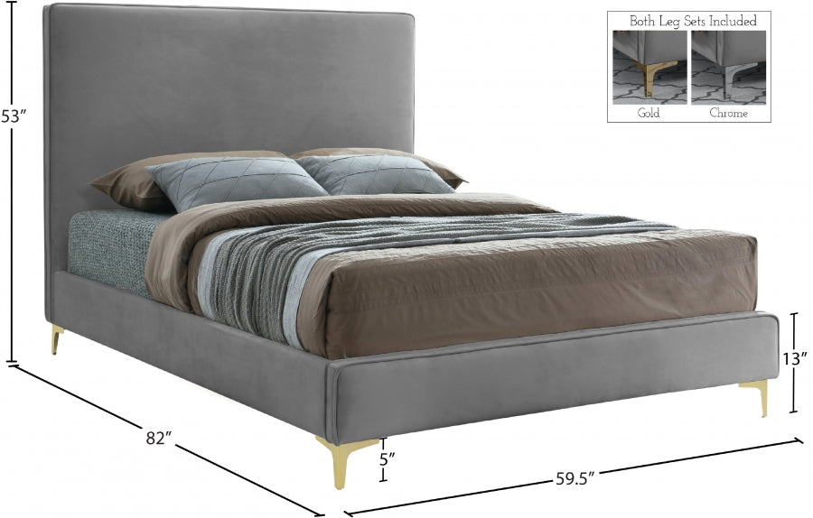 Geri Velvet Full Bed Grey - GeriGrey-F