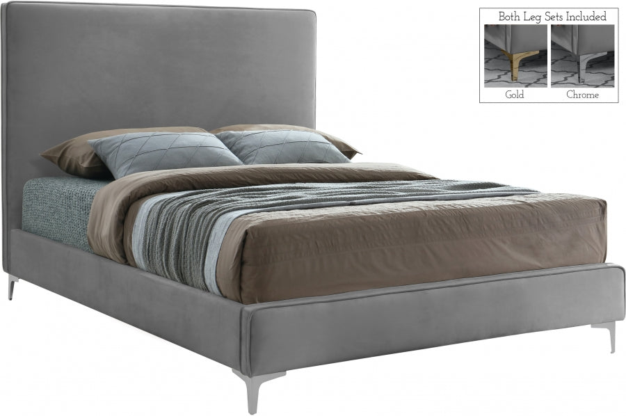 Geri Velvet Full Bed Grey - GeriGrey-F