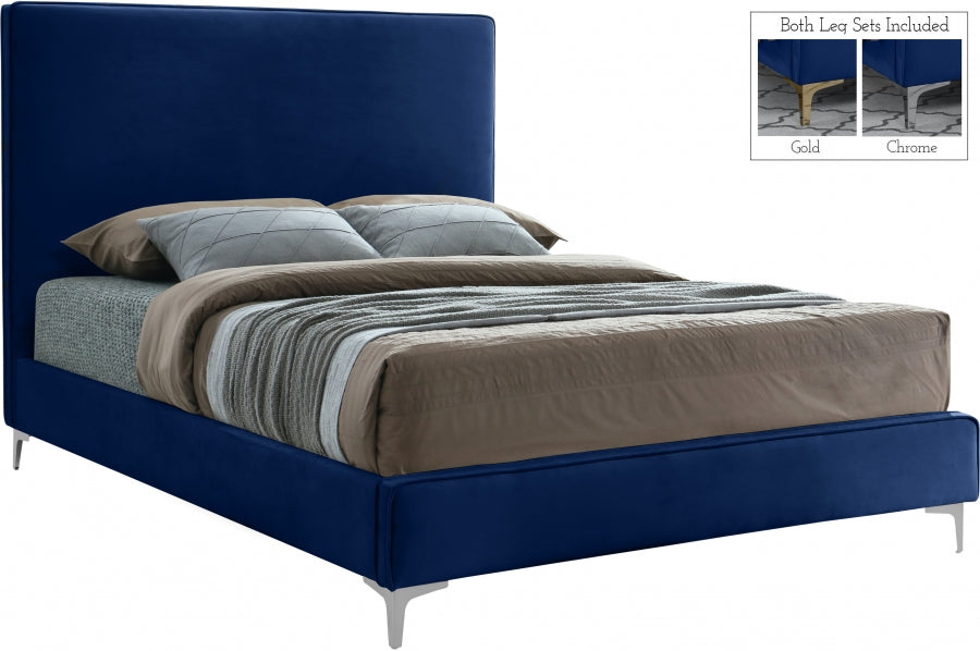 Geri Velvet Queen Bed Blue - GeriNavy-Q