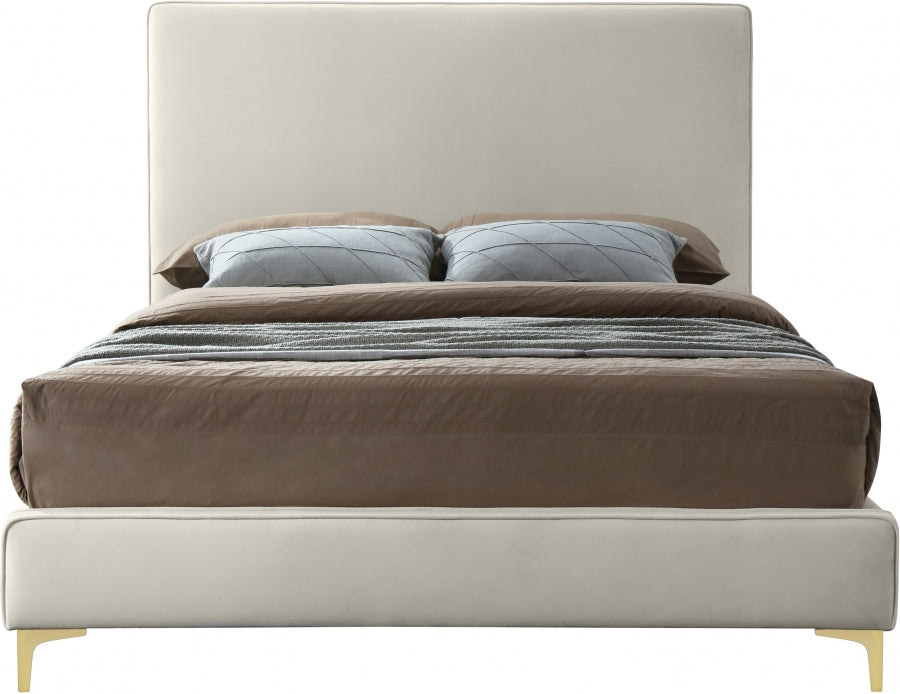 Geri Velvet Queen Bed Cream - GeriCream-Q