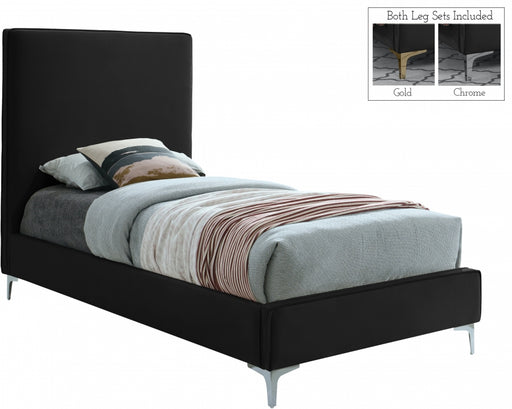 Geri Velvet Twin Bed Black - GeriBlack-T