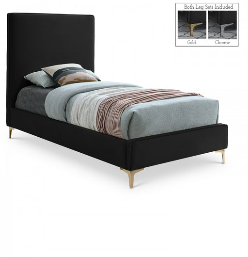 Geri Velvet Twin Bed Black - GeriBlack-T