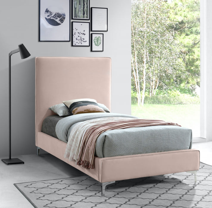 Geri Velvet Twin Bed Pink - GeriPink-T