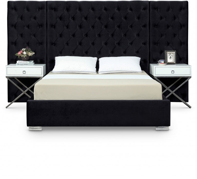 Grande Velvet King Bed (3 Boxes) Black - GrandeBlack-K