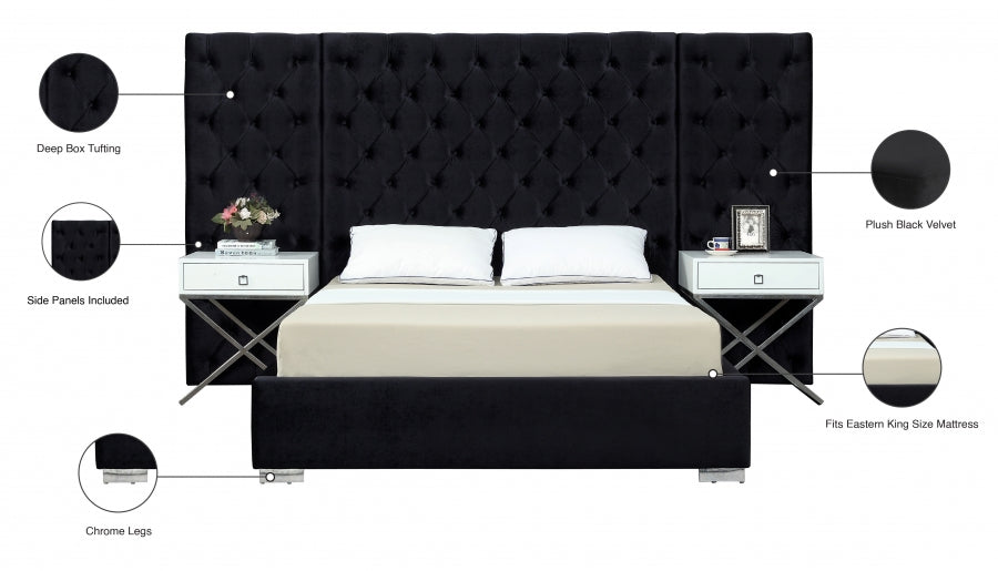 Grande Velvet King Bed (3 Boxes) Black - GrandeBlack-K