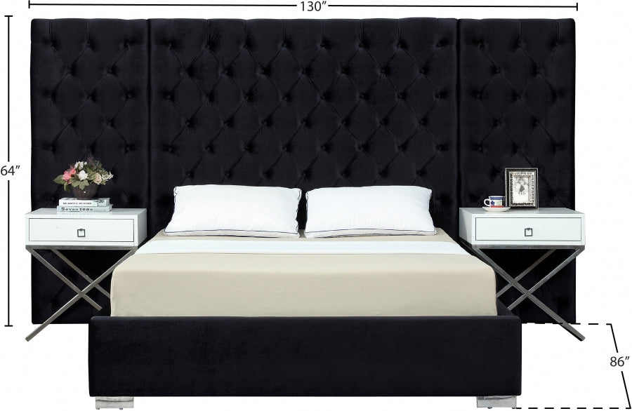 Grande Velvet King Bed (3 Boxes) Black - GrandeBlack-K