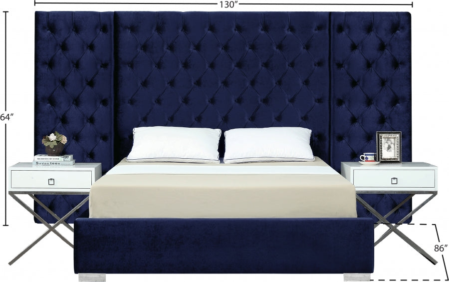 Grande Velvet King Bed (3 Boxes) Blue - GrandeNavy-K