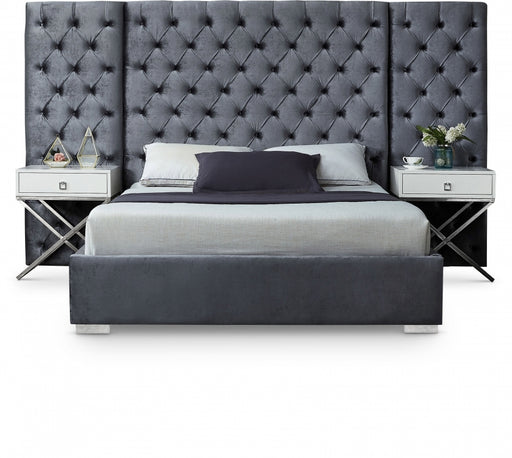 Grande Velvet King Bed (3 Boxes) Grey - GrandeGrey-K