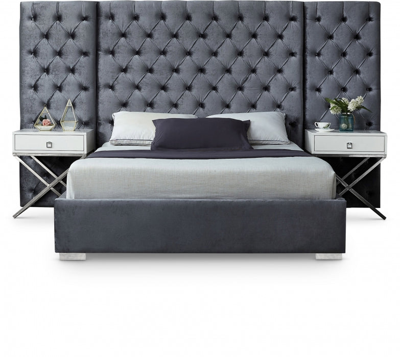 Grande Velvet King Bed (3 Boxes) Grey - GrandeGrey-K