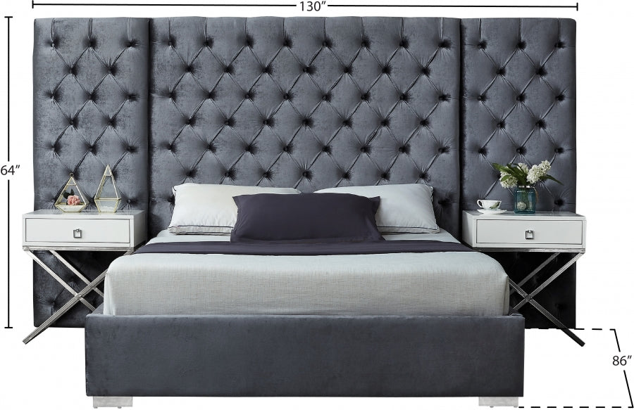 Grande Velvet King Bed (3 Boxes) Grey - GrandeGrey-K