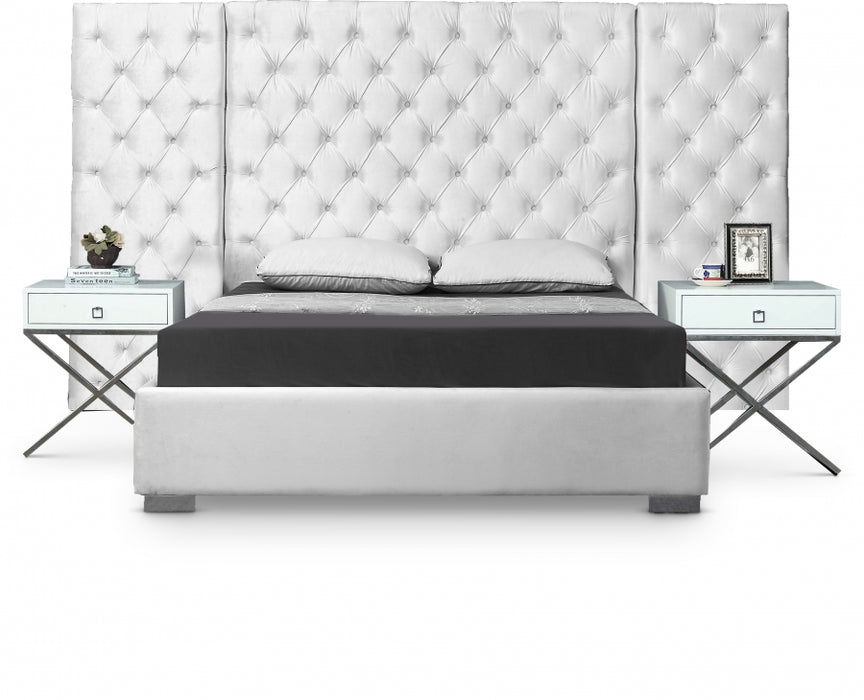 Grande Velvet King Bed (3 Boxes) White - GrandeWhite-K