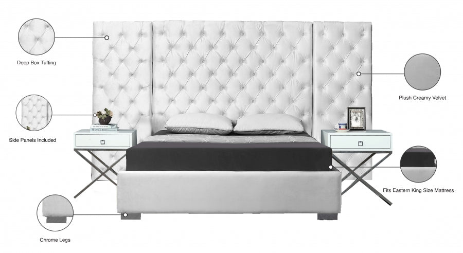 Grande Velvet King Bed (3 Boxes) White - GrandeWhite-K