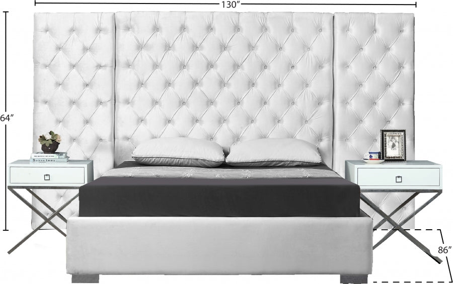 Grande Velvet King Bed (3 Boxes) White - GrandeWhite-K