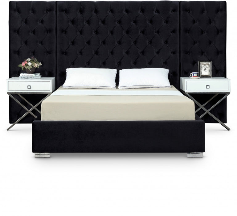 Grande Velvet Queen Bed (3 Boxes) Black - GrandeBlack-Q