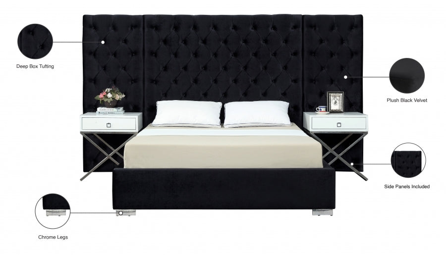 Grande Velvet Queen Bed (3 Boxes) Black - GrandeBlack-Q