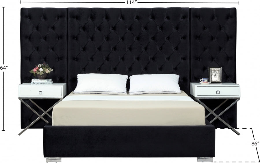 Grande Velvet Queen Bed (3 Boxes) Black - GrandeBlack-Q