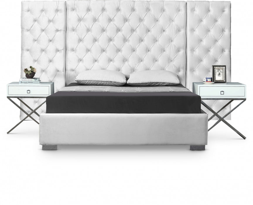 Grande Velvet Queen Bed (3 Boxes) White - GrandeWhite-Q