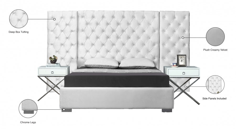 Grande Velvet Queen Bed (3 Boxes) White - GrandeWhite-Q